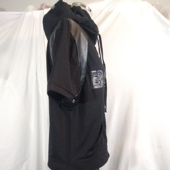 BCBG Hoodie +Black, Silver Bling & logo, ZipUp, B medallion, leather Looking,XL - Picture 5 of 11